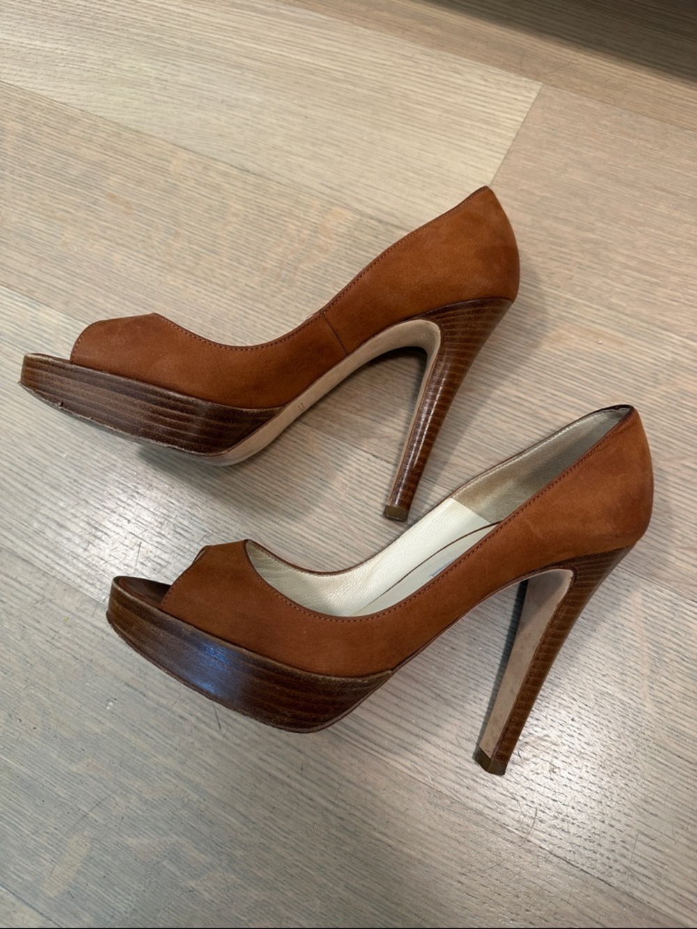 Brian Atwood Women's Brown Suede Peep-Toe High Heels